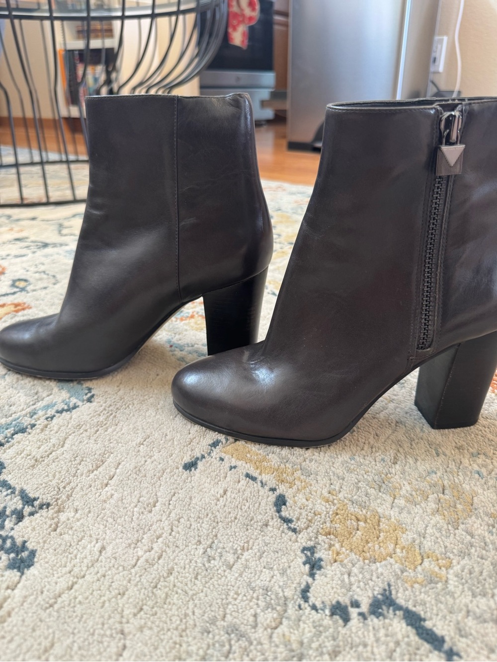 MK Michael Kors Gray Leather Block Heel Boots